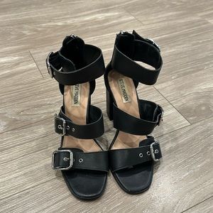 Steve Madden Black Sandal Heels With Buckles